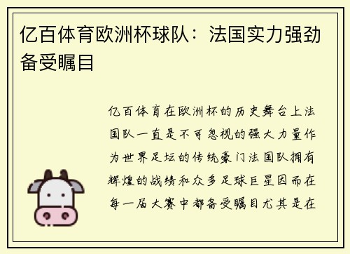 亿百体育欧洲杯球队：法国实力强劲备受瞩目